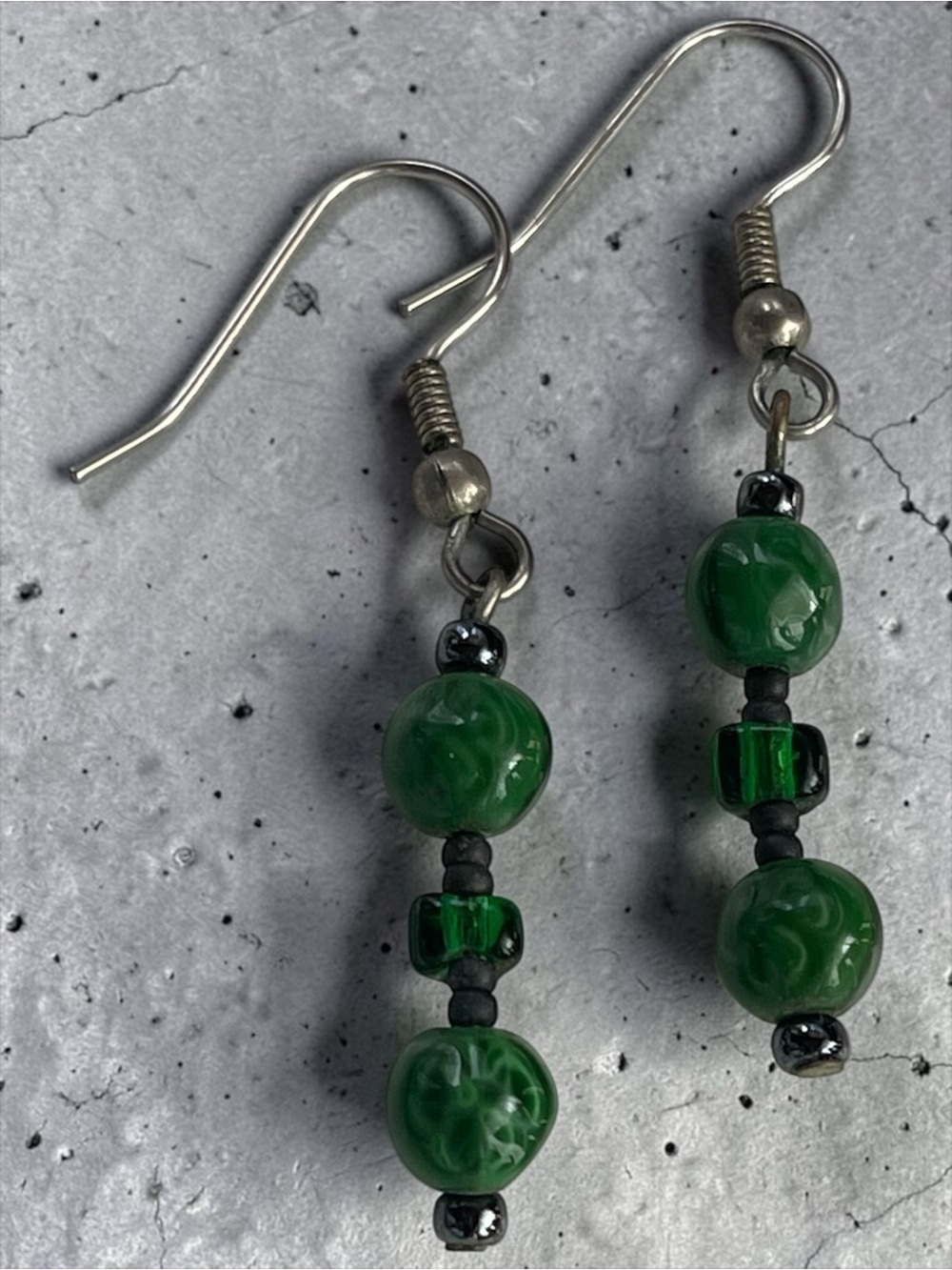 Imperial Jade Green Art Glass Clover Drop Earrings
